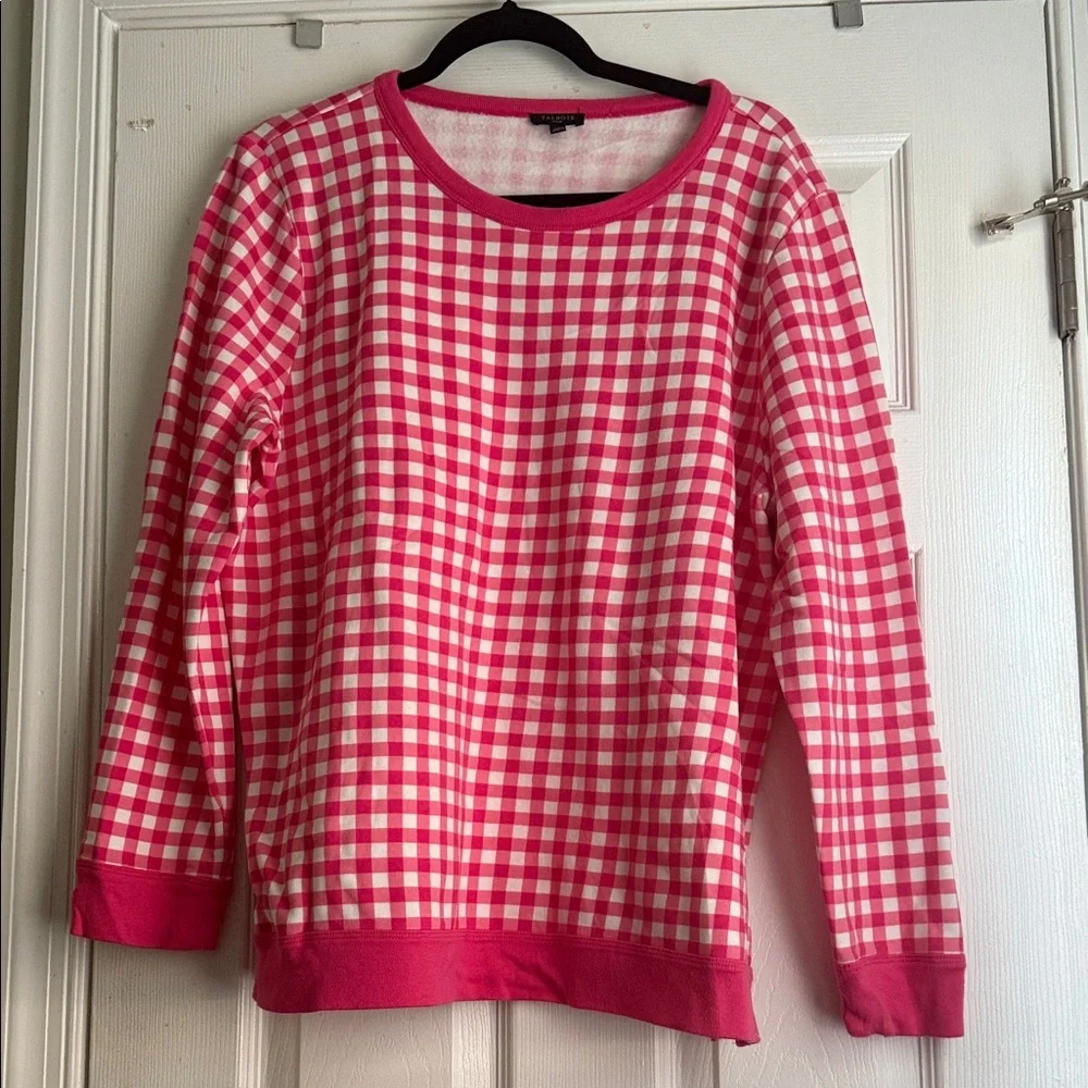 Talbots Pink and White Checkered Sweatshirt - Picture 2 of 6